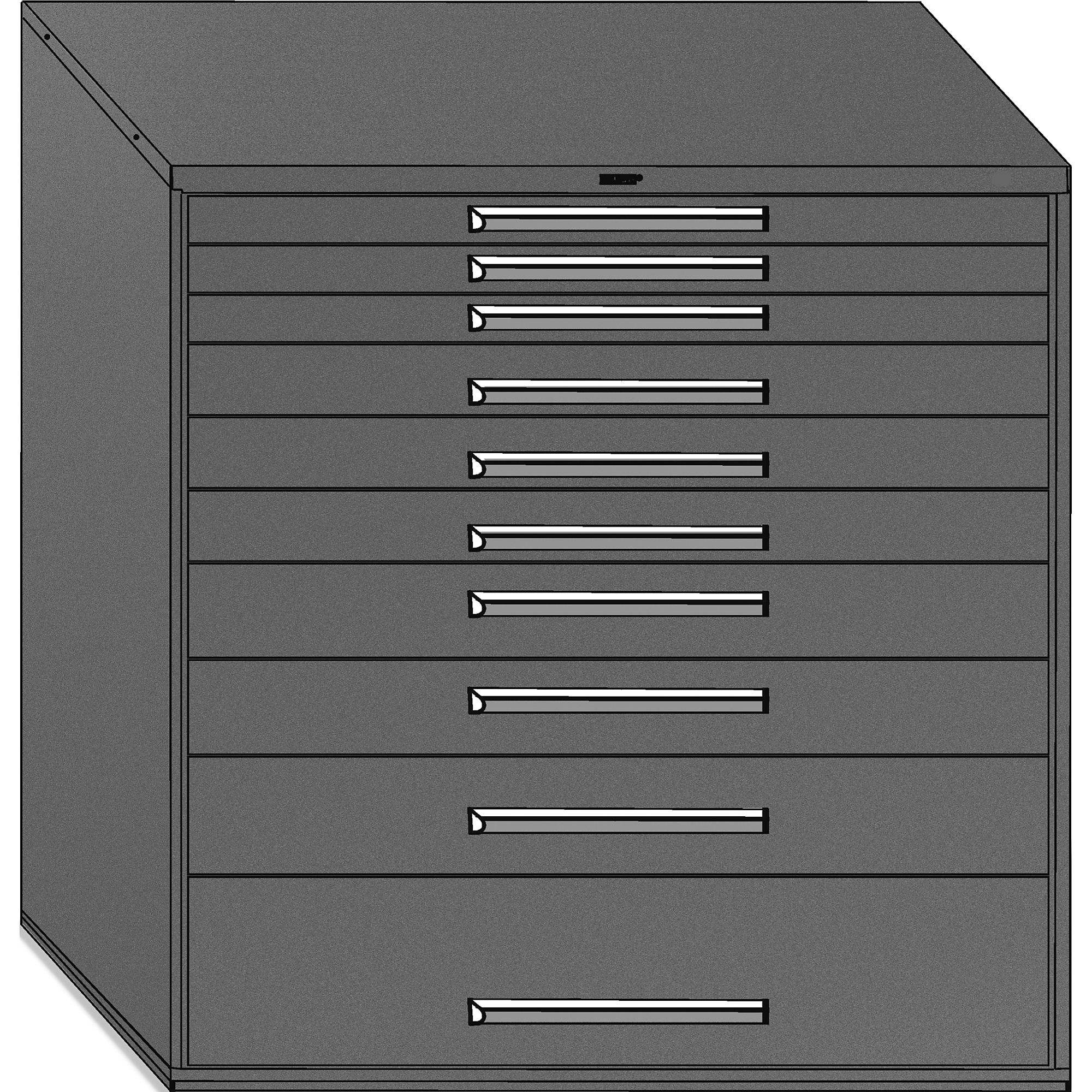 Equipto, Modular Drawer Unit With Dividers  60W x 27 3/4D x 59H, Height 59 in, Width 60 in, Drawers 10  total - 3 3"h, 3 4.5"h, 2 6"h, 1 7.5"h, 1 12"h Model # 4464H-RD; Color:  Textured Cherry Red